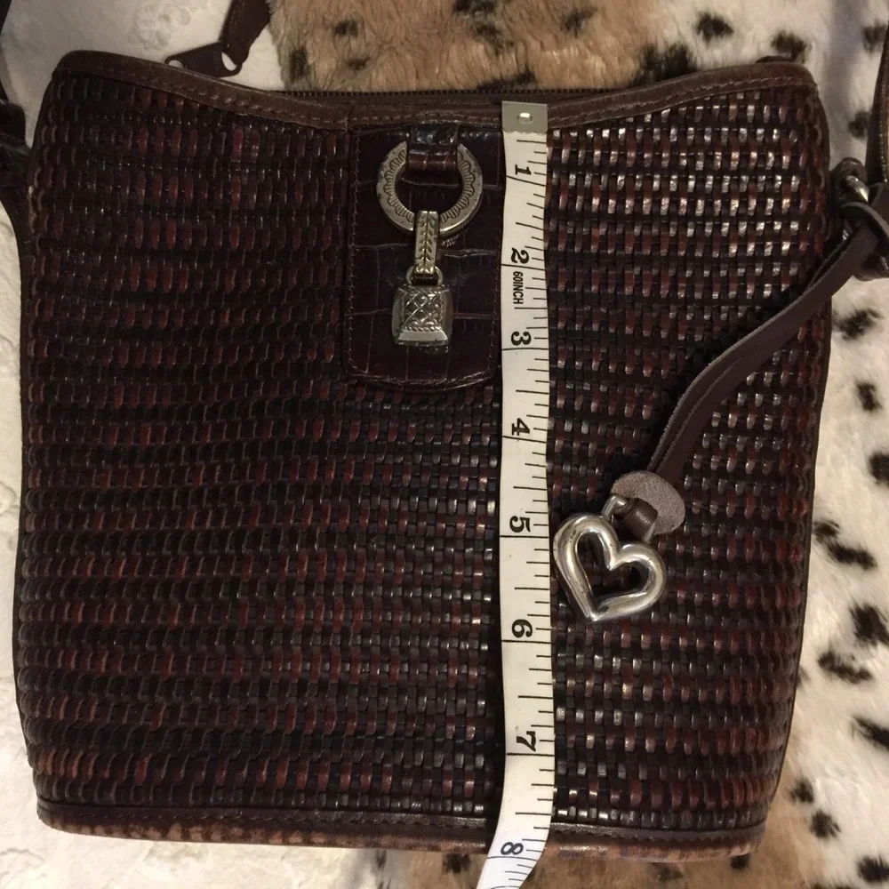 Brighton Vintage Designer Brown Woven Leather Shoulder Bucket Tote Bag Purse